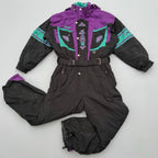 Vintage Reusch One Piece Ski Suit Mens XL Retro 90s Black Purple Teal Snowsuit
