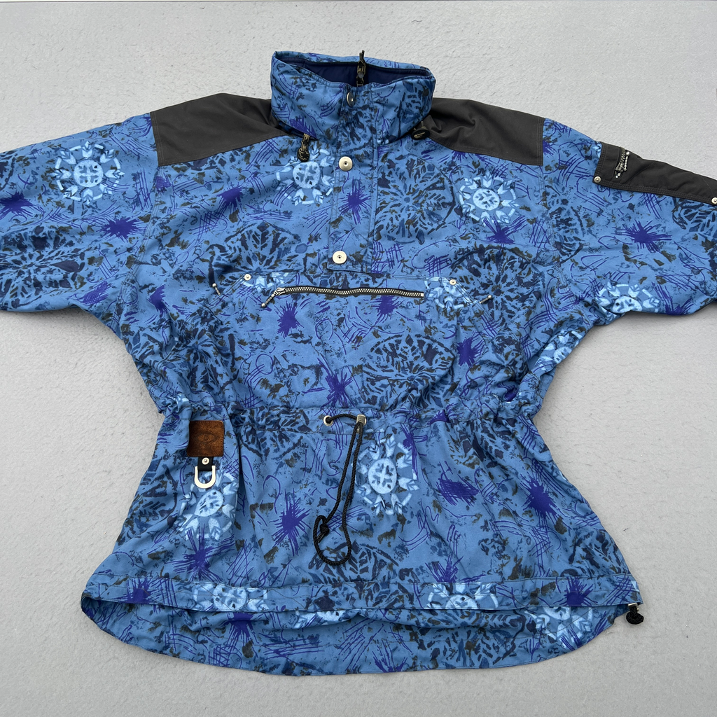 VTG 90s Obermeyer Ski Jacket Unisex XL Blue Abstract Anorak Pullover Windbreaker