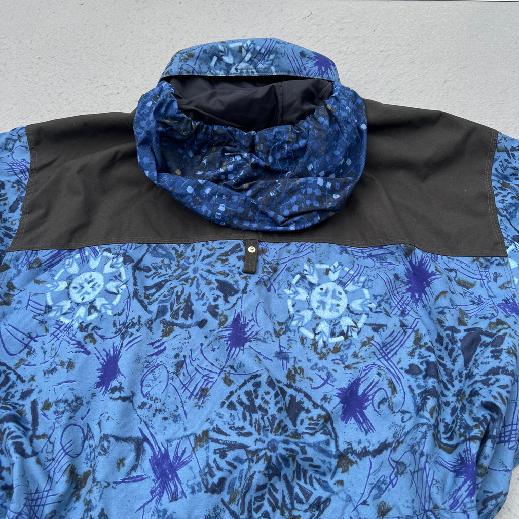 VTG 90s Obermeyer Ski Jacket Unisex XL Blue Abstract Anorak Pullover Windbreaker