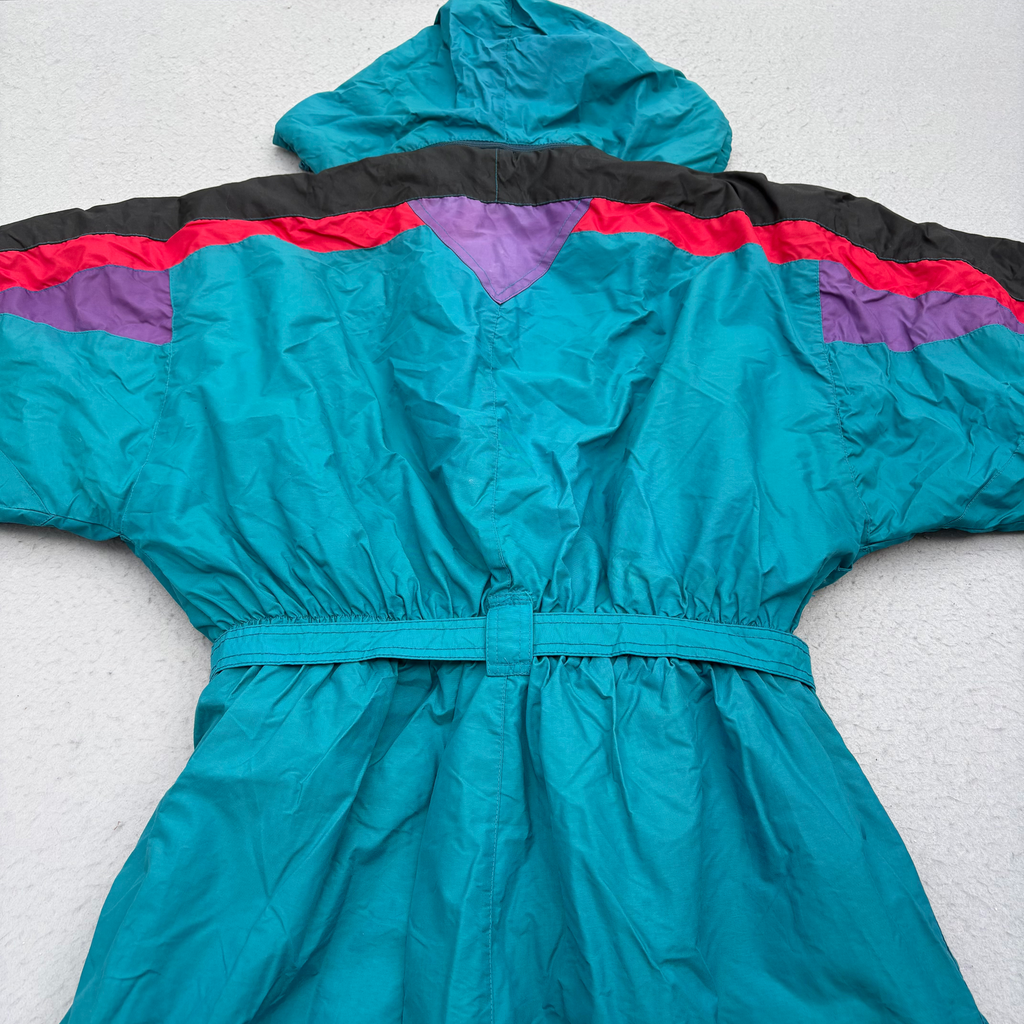 Polar Patrol 1980’s Hooded Men’s Size XL Green Red Black Nylon Baggy Ski Suit Jumpsuit