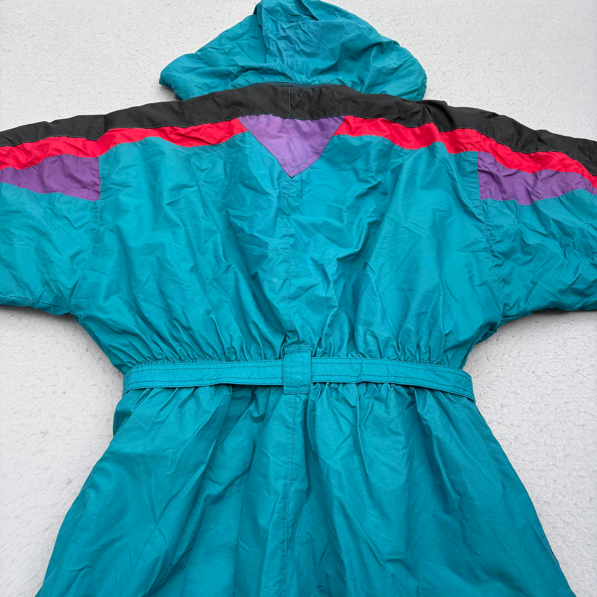 Polar Patrol 1980’s Hooded Men’s Size XL Green Red Black Nylon Baggy Ski Suit Jumpsuit