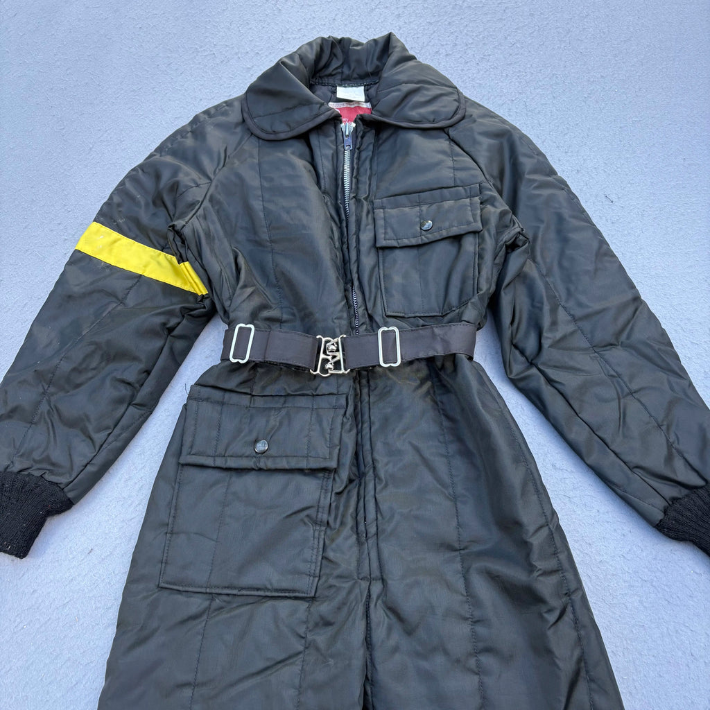 J C Penny 90’s Woman’s Size S One piece Ski Suit Jumpsuit Black With Yellow Accent