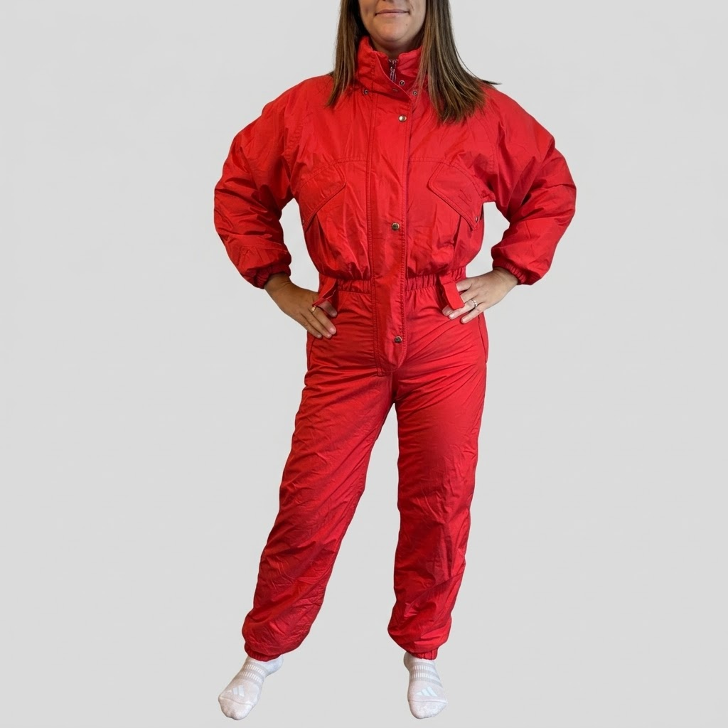 Vtg Manudieci Italy Luxury Goose Down Gore-Tex Ski Suit Red UK 8