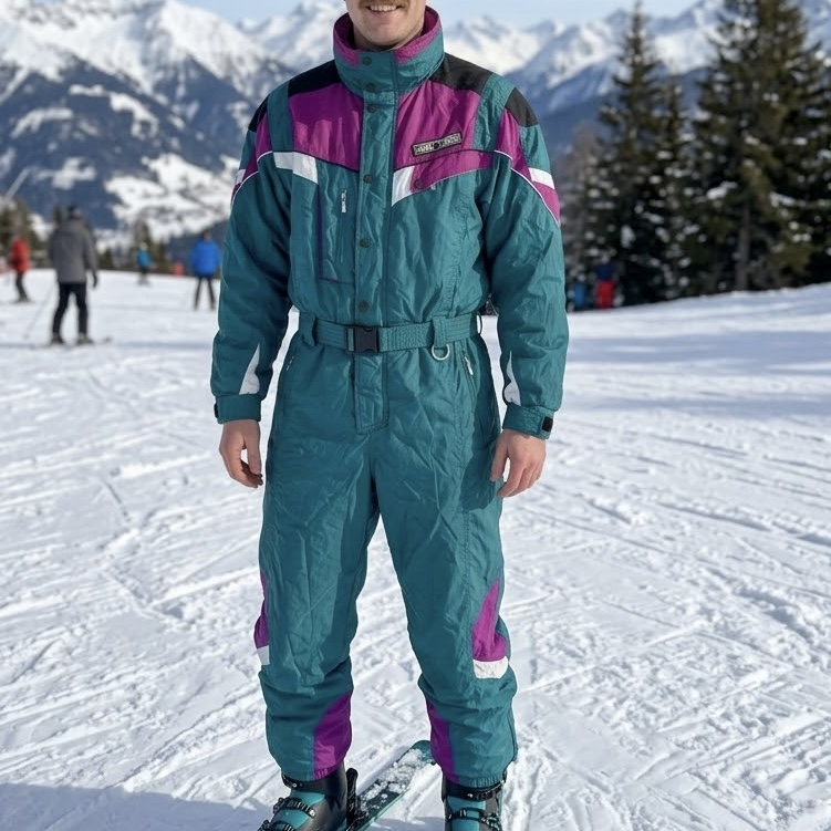 Vintage 90s Hard Corps Mens Size M Ski Suit One Piece All In One Teal Purple
