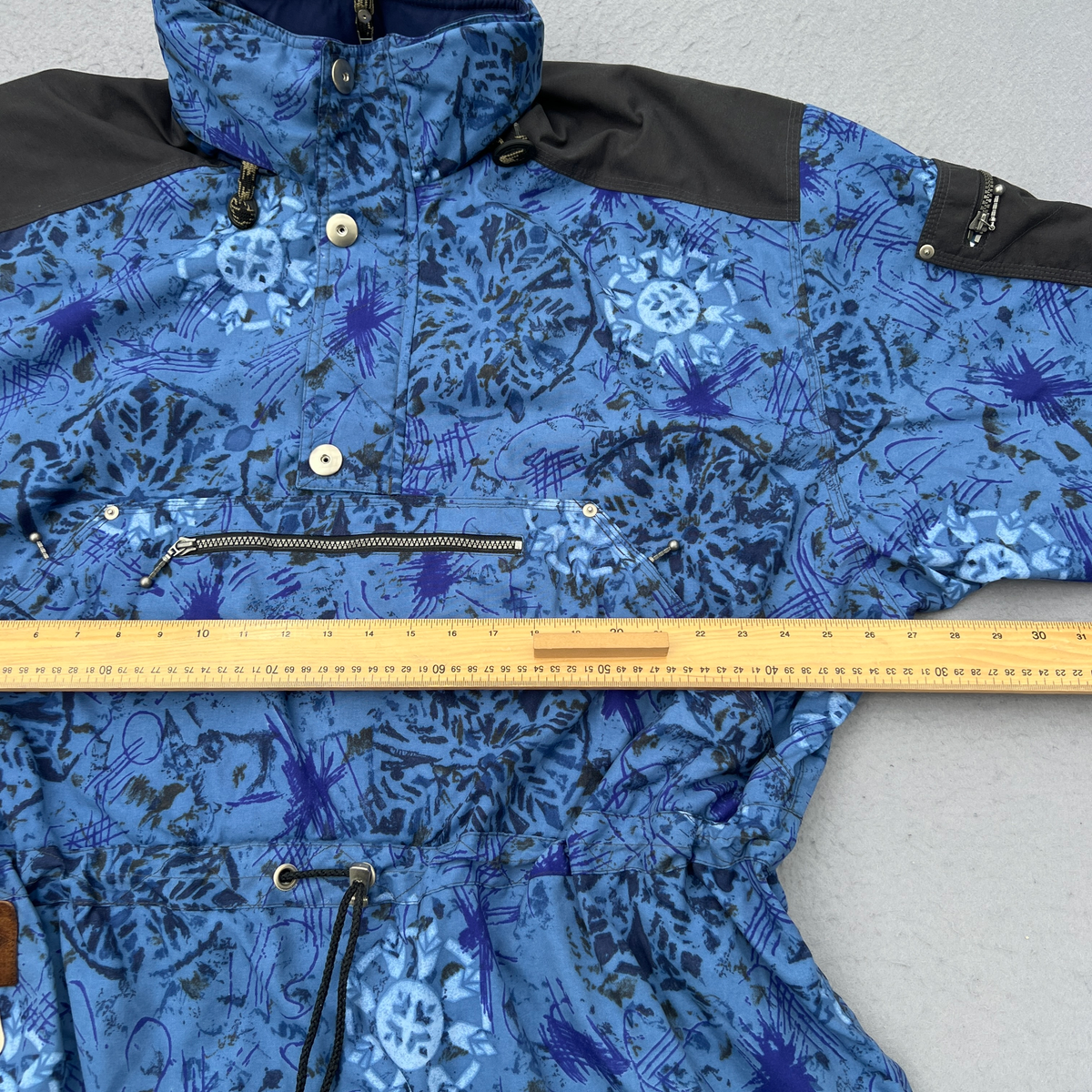 VTG 90s Obermeyer Ski Jacket Unisex XL Blue Abstract Anorak Pullover Windbreaker