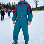 Polar Patrol 1980’s Hooded Men’s Size XL Green Red Black Nylon Baggy Ski Suit Jumpsuit
