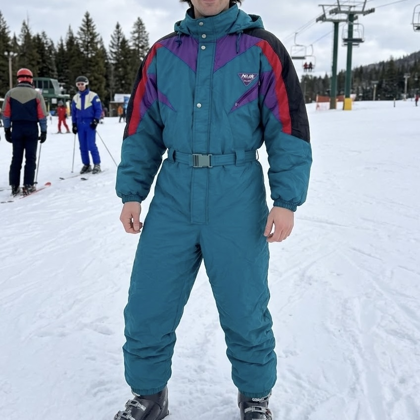 Polar Patrol 1980’s Hooded Men’s Size XL Green Red Black Nylon Baggy Ski Suit Jumpsuit