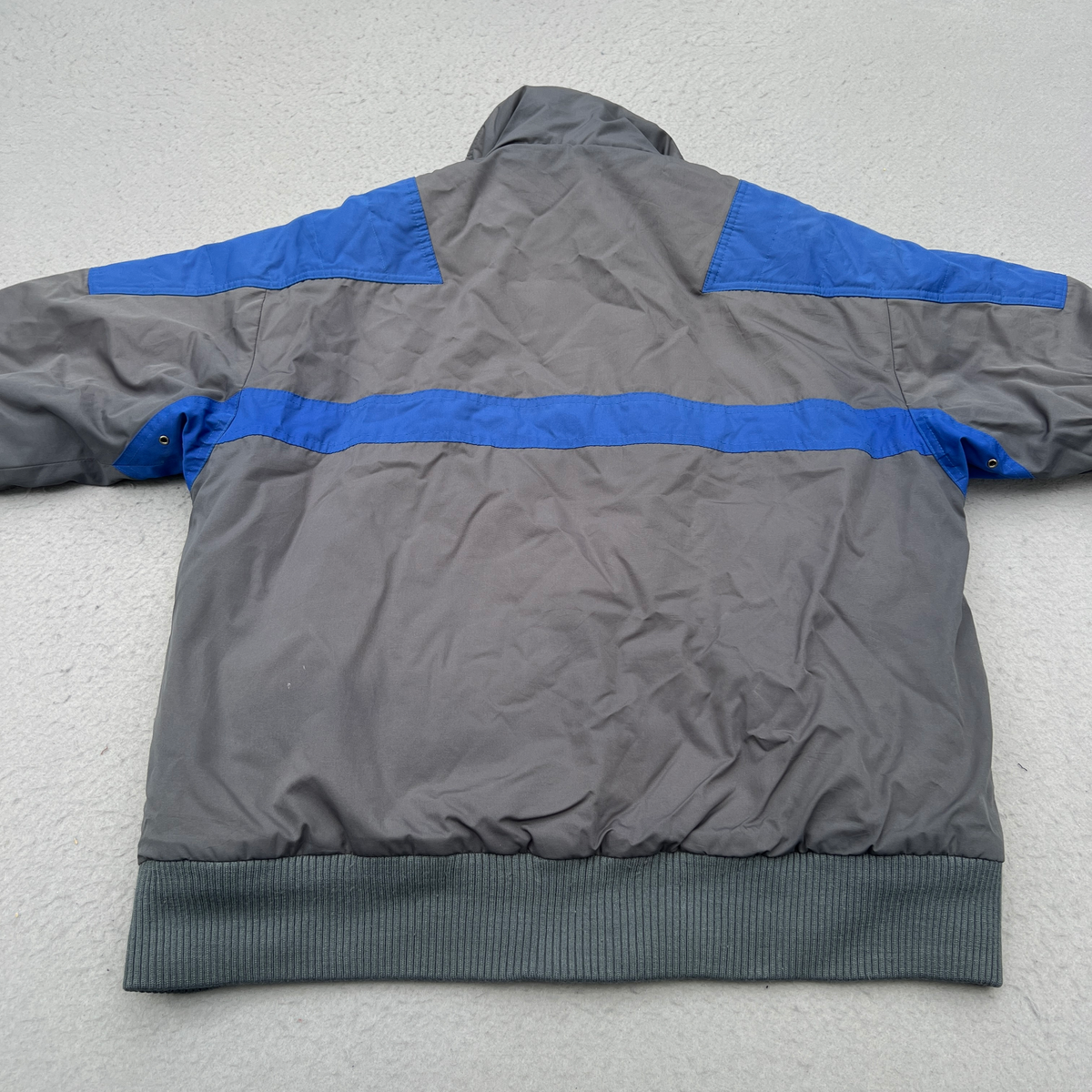 Vintage 80s Fera Skiwear Puffer Jacket Mens M Gray Blue Color Block Ski Bomber