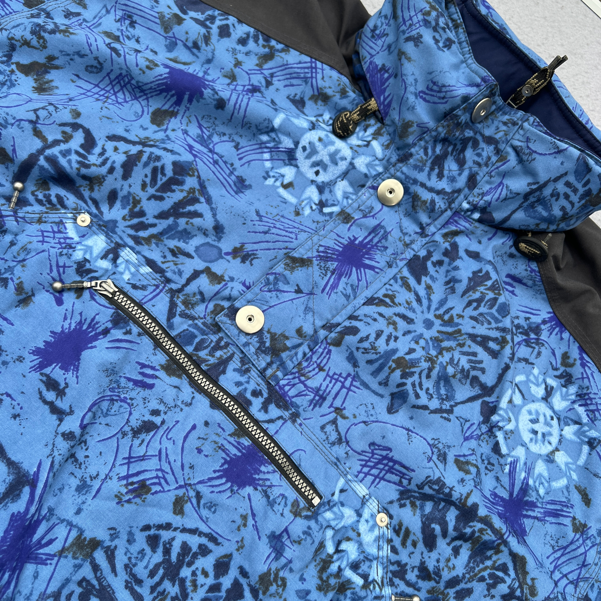 VTG 90s Obermeyer Ski Jacket Unisex XL Blue Abstract Anorak Pullover Windbreaker