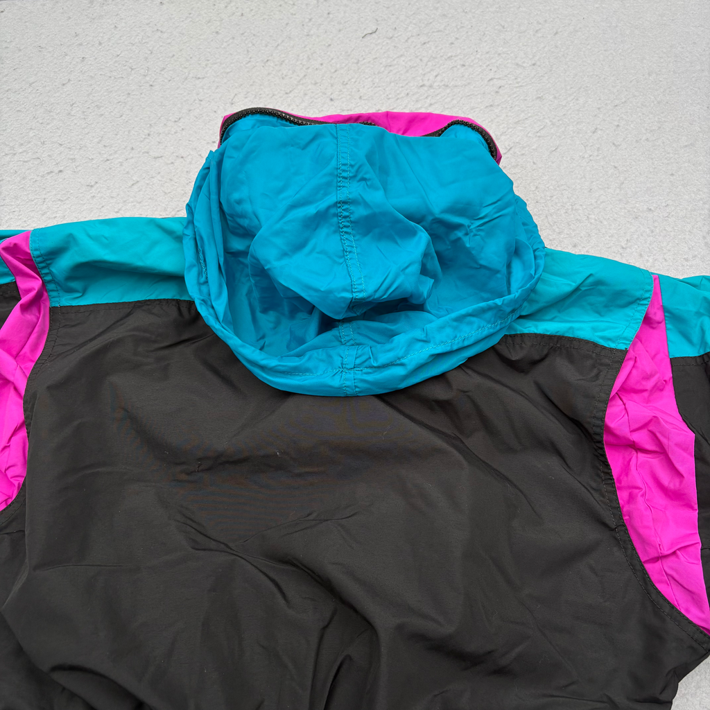 Vintage 90s Columbia One Piece Ski Suit Womens M Black Teal Pink Belted Radial Sleeve