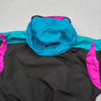 Vintage 90s Columbia One Piece Ski Suit Womens M Black Teal Pink Belted Radial Sleeve