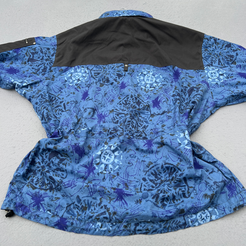 VTG 90s Obermeyer Ski Jacket Unisex XL Blue Abstract Anorak Pullover Windbreaker