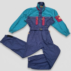 Vintage Marker Ski Suit Womens XL One Piece Colourblock Teal Navy 80s 90s Retro