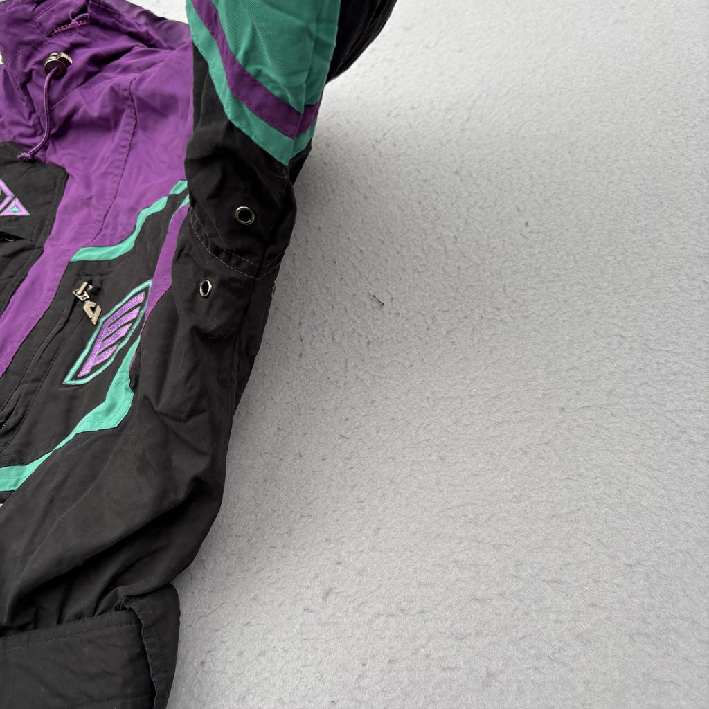 Vintage Reusch One Piece Ski Suit Mens XL Retro 90s Black Purple Teal Snowsuit