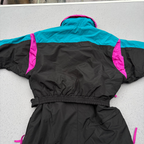 Vintage 90s Columbia One Piece Ski Suit Womens M Black Teal Pink Belted Radial Sleeve