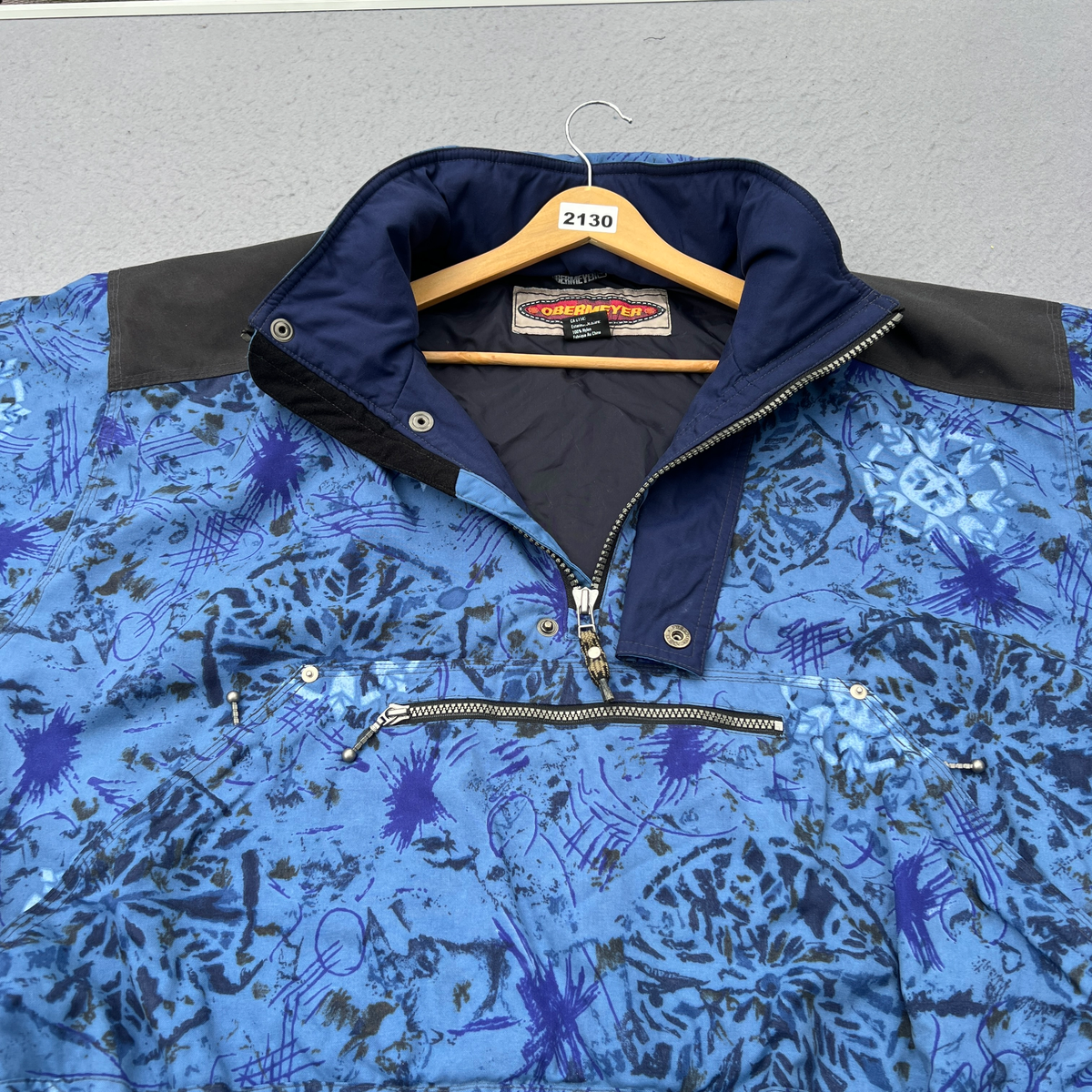 VTG 90s Obermeyer Ski Jacket Unisex XL Blue Abstract Anorak Pullover Windbreaker