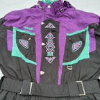 Vintage Reusch One Piece Ski Suit Mens XL Retro 90s Black Purple Teal Snowsuit