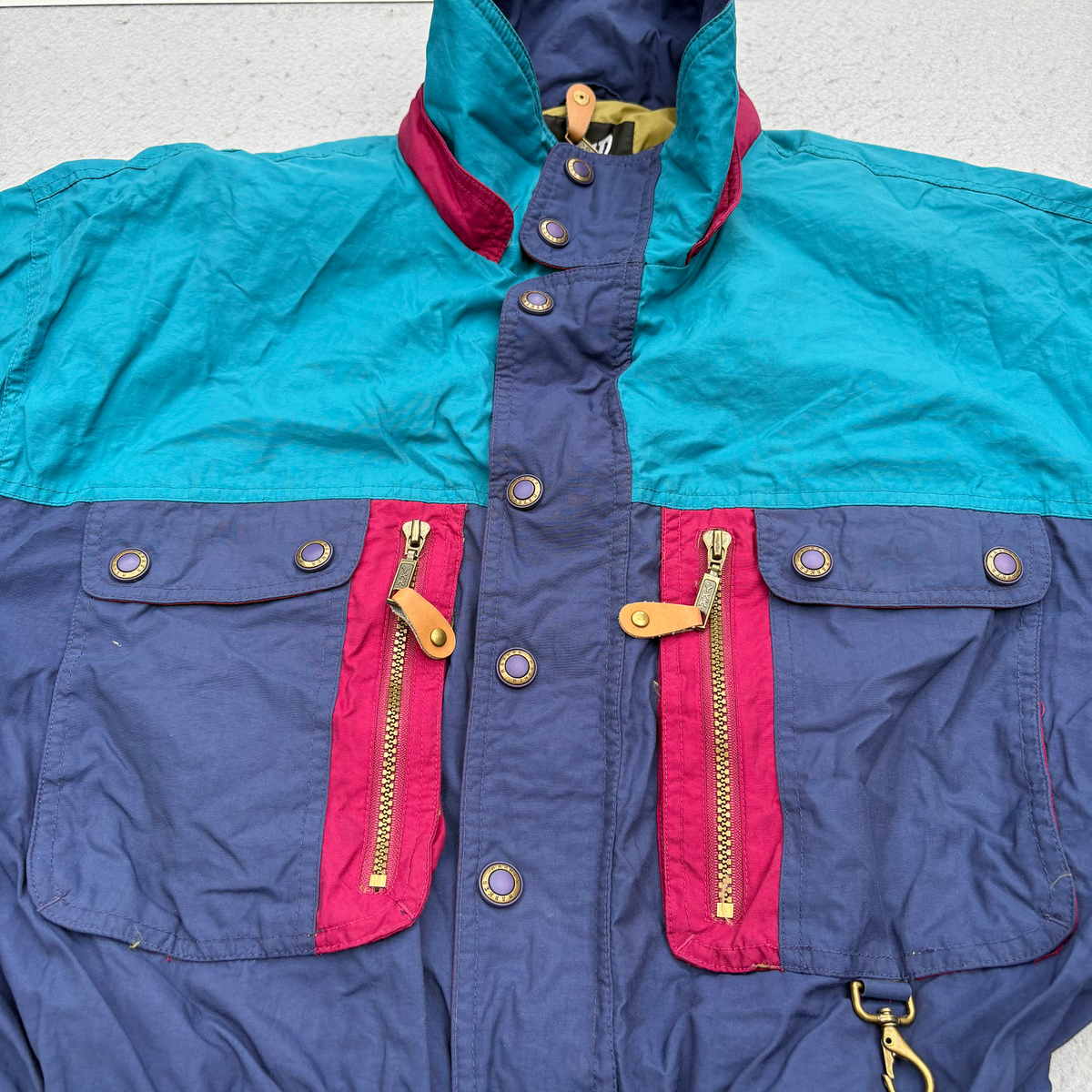 Vintage Marker Ski Suit Womens XL One Piece Colourblock Teal Navy 80s 90s Retro