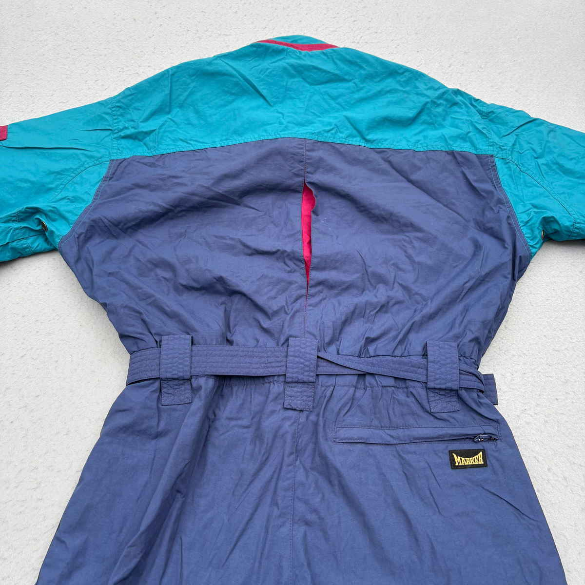 Vintage Marker Ski Suit Womens XL One Piece Colourblock Teal Navy 80s 90s Retro