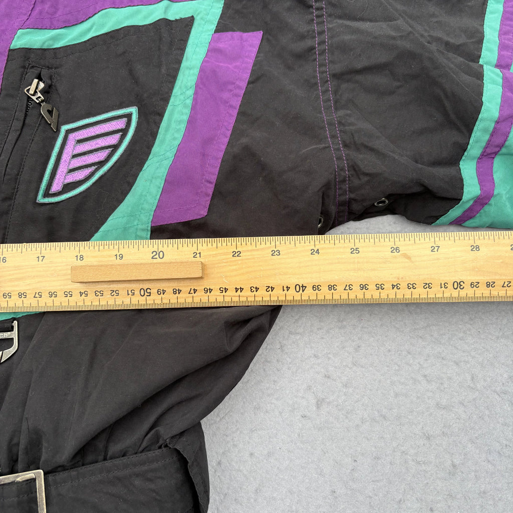 Vintage Reusch One Piece Ski Suit Mens XL Retro 90s Black Purple Teal Snowsuit