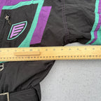 Vintage Reusch One Piece Ski Suit Mens XL Retro 90s Black Purple Teal Snowsuit