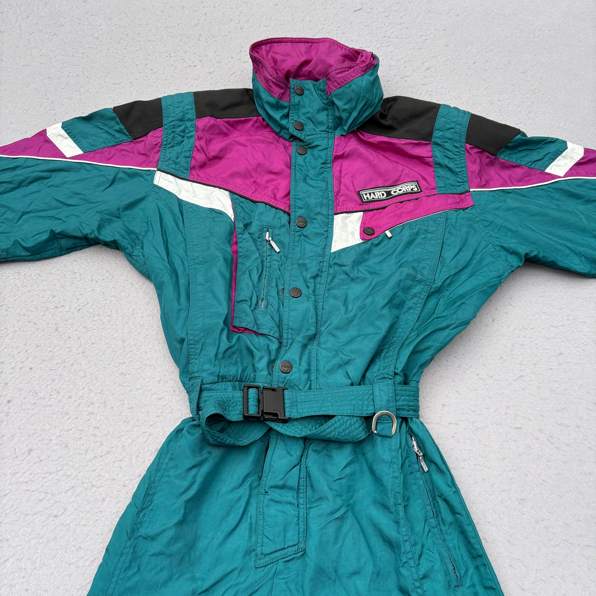 Vintage 90s Hard Corps Mens Size M Ski Suit One Piece All In One Teal Purple