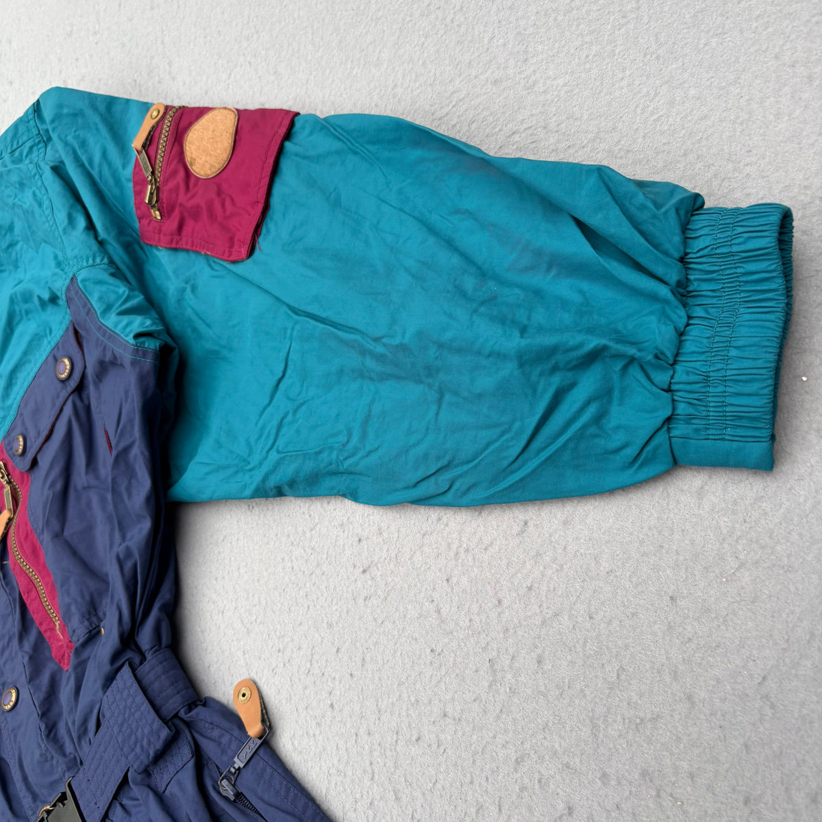 Vintage Marker Ski Suit Womens XL One Piece Colourblock Teal Navy 80s 90s Retro