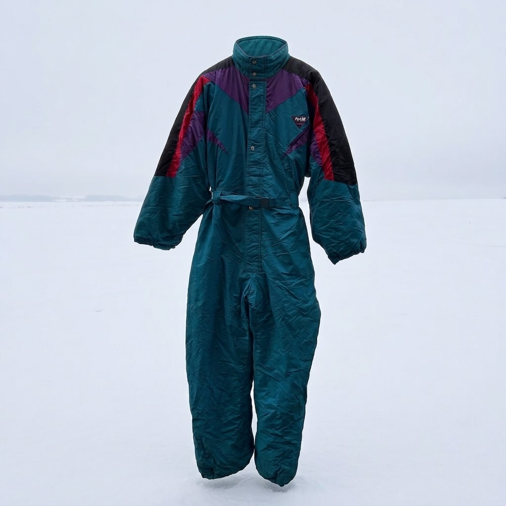 Polar Patrol 1980’s Hooded Men’s Size XL Green Red Black Nylon Baggy Ski Suit Jumpsuit