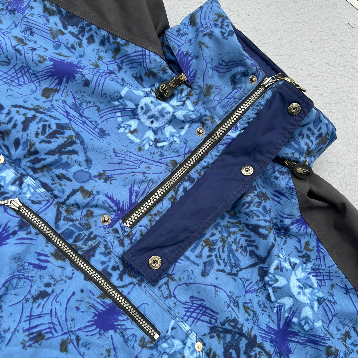VTG 90s Obermeyer Ski Jacket Unisex XL Blue Abstract Anorak Pullover Windbreaker