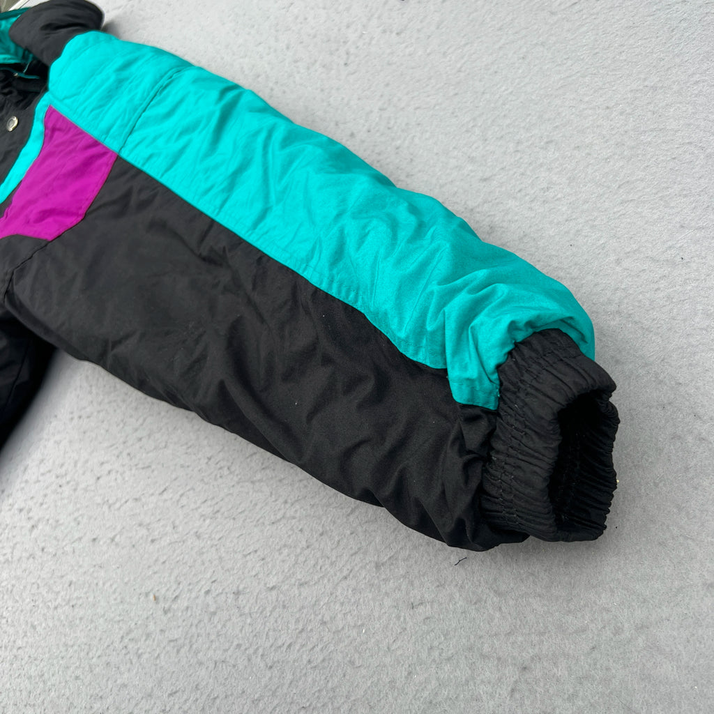 Pro Sports Men’s Size M 90’s Colourblock Black Magenta Teal Ski Snowboard Jacket