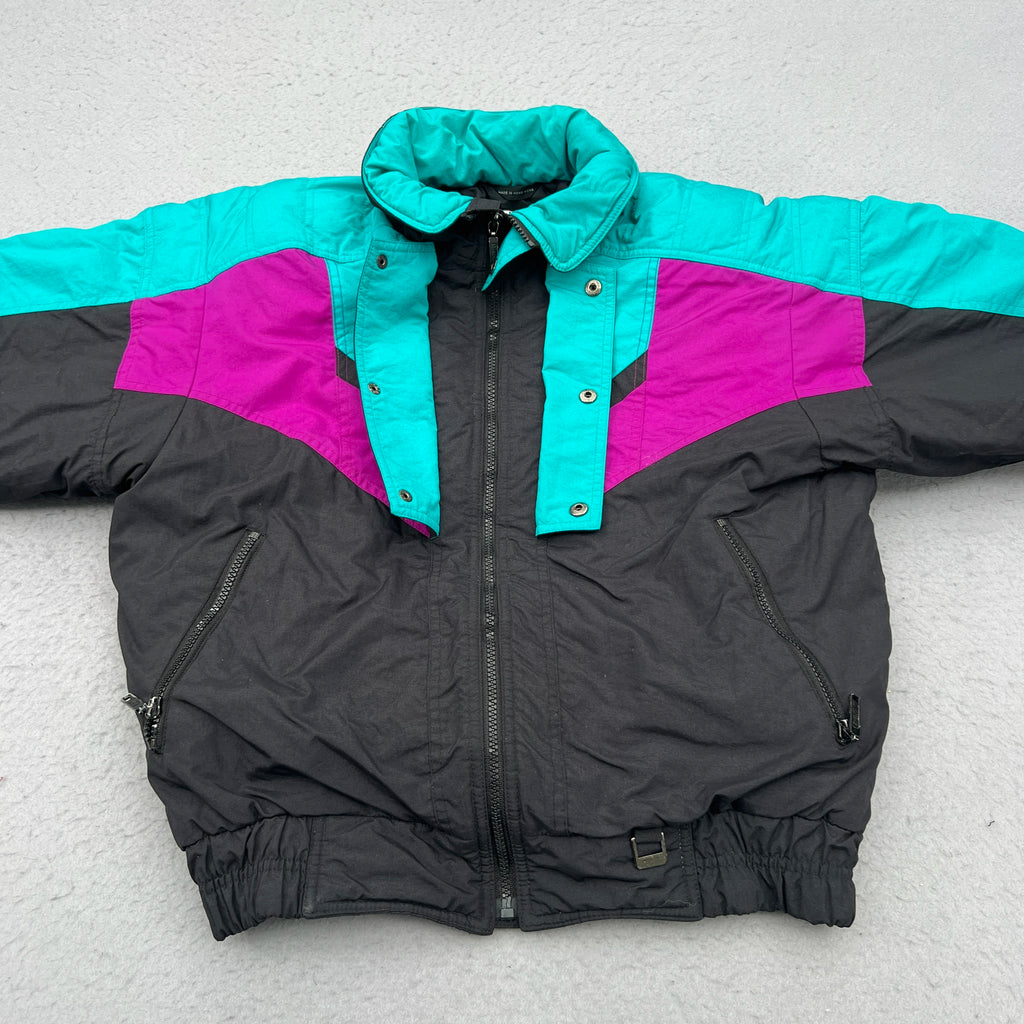 Pro Sports Men’s Size M 90’s Colourblock Black Magenta Teal Ski Snowboard Jacket