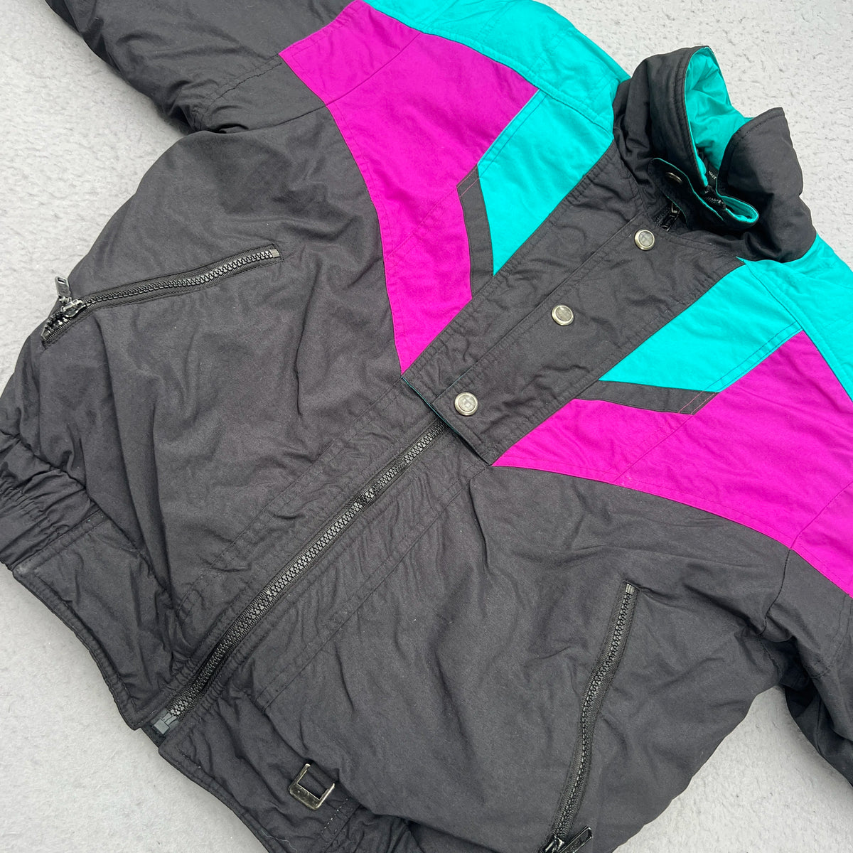 Pro Sports Men’s Size M 90’s Colourblock Black Magenta Teal Ski Snowboard Jacket